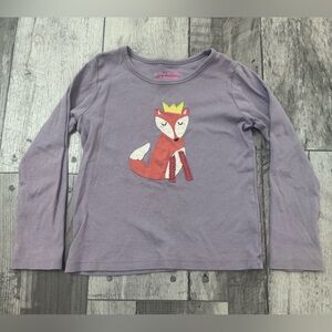 Mini Boden Long Sleeve Purple Fox Appliqué Tee Crew Stretch 5-6 Years